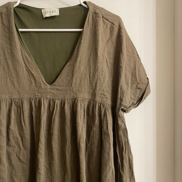 Story of My Dress olive green babydoll dress size small - Picture 2 of 6